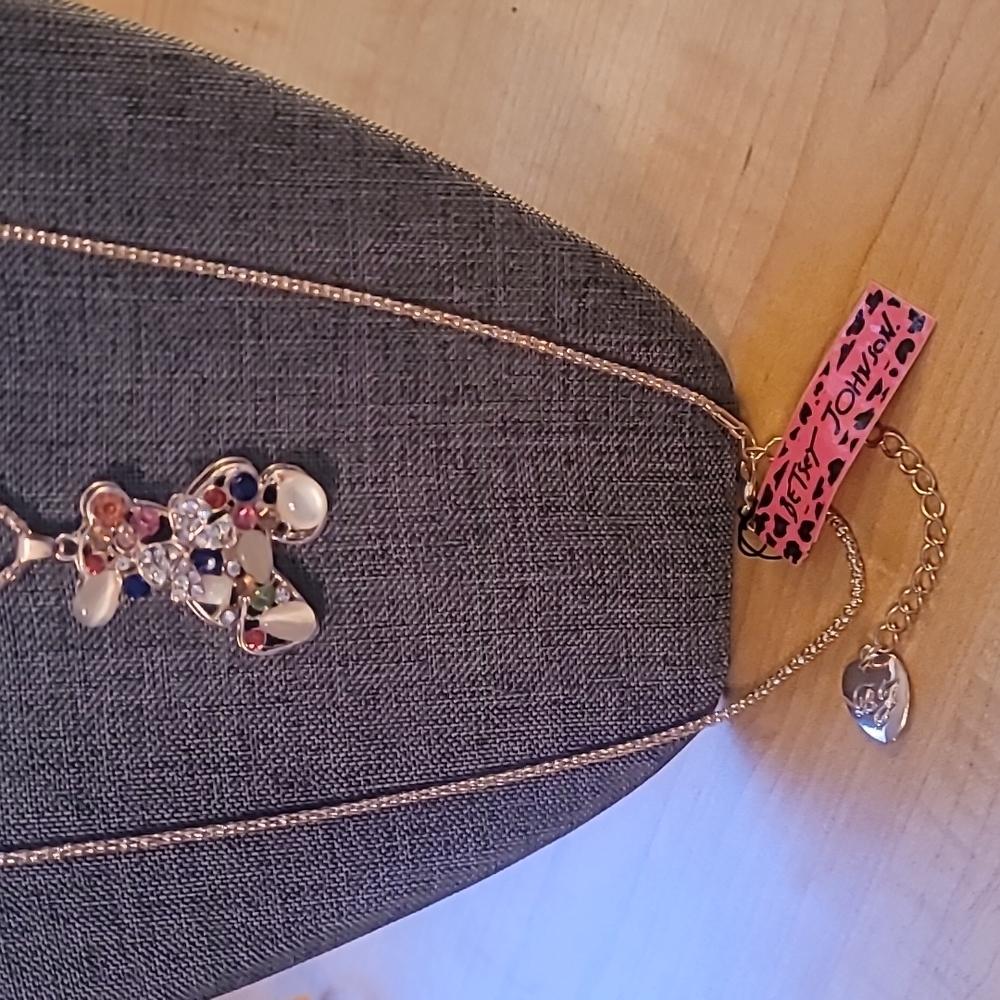 Betsey Johnson Stone Embellished Bear With Bow Necklace